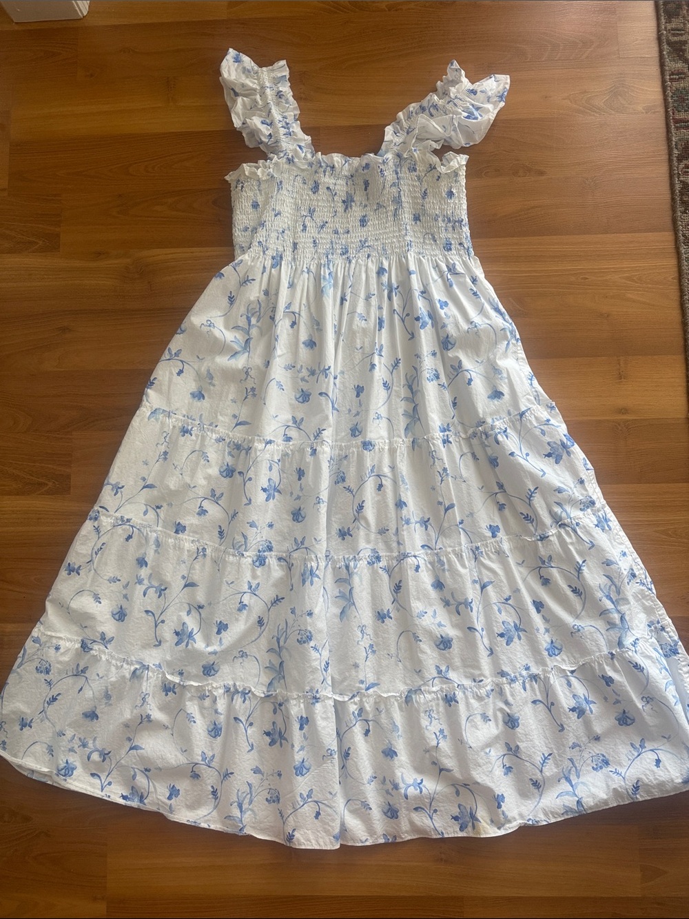 Hill House Ellie Style White Midi Dress with Blue Floral Print - Picture 7 of 7